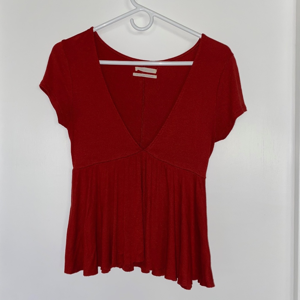 Urban Outfitters Red Plunging Babydoll Top - Picture 1 of 10